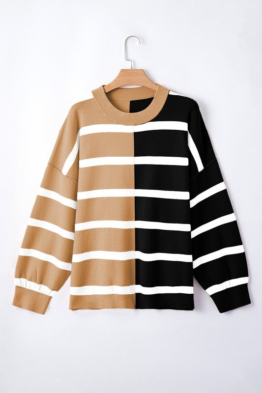 Striped Colorblock Drop Shoulder Sweater