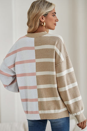 Striped Colorblock Drop Shoulder Sweater