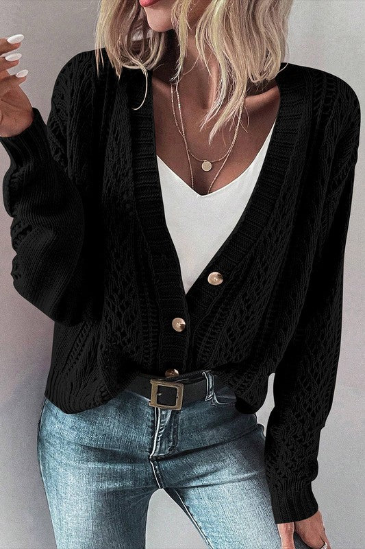 Hollow Knit Drop Shoulder Cardigan