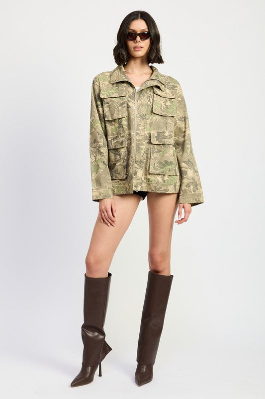 CAMO TWILL JACKET WITH FLAP POCKETS