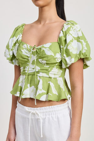 SHORT PUFF SLEEVE  FLORAL BLOUSE