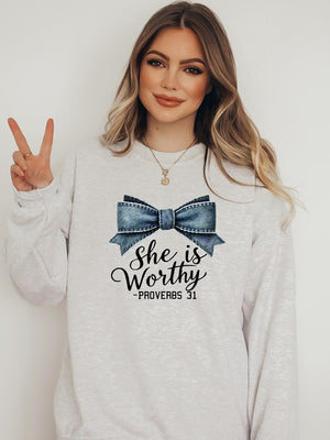She Is Worthy Proverbs 31 Crew. Neck Sweatshirt