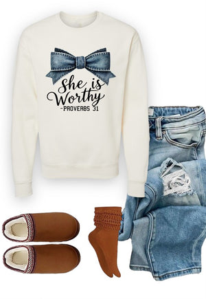 She Is Worthy Proverbs 31 Crew. Neck Sweatshirt