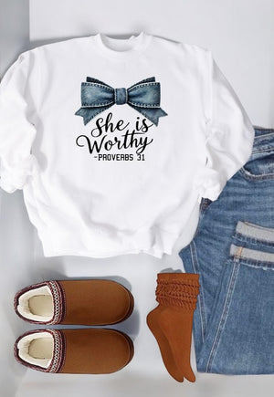 She Is Worthy Proverbs 31 Crew. Neck Sweatshirt