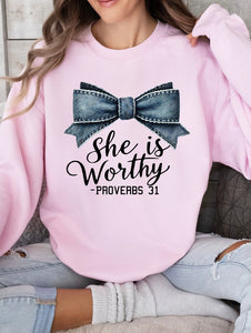 She Is Worthy Proverbs 31 Crew. Neck Sweatshirt
