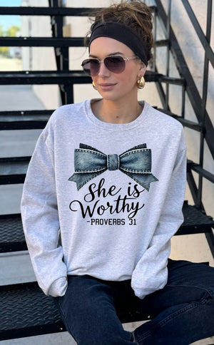 She Is Worthy Proverbs 31 Crew. Neck Sweatshirt