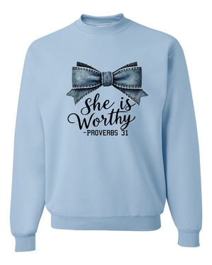 She Is Worthy Proverbs 31 Crew. Neck Sweatshirt
