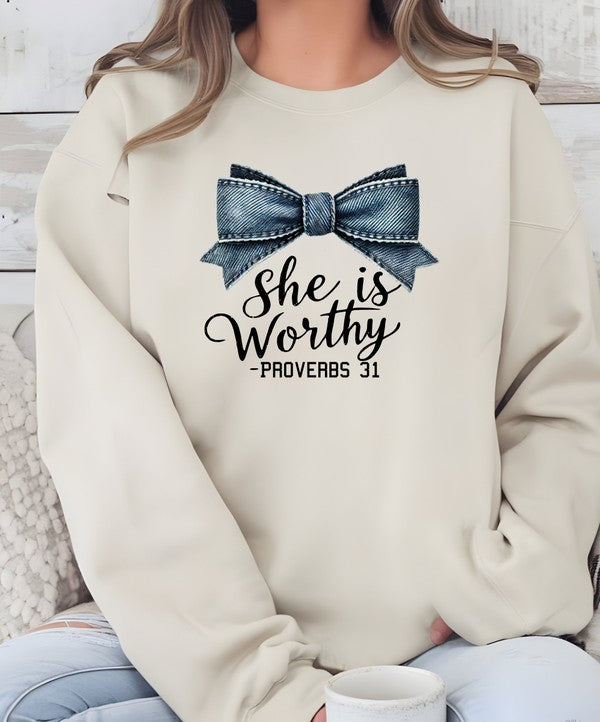 She Is Worthy Proverbs 31 Crew. Neck Sweatshirt