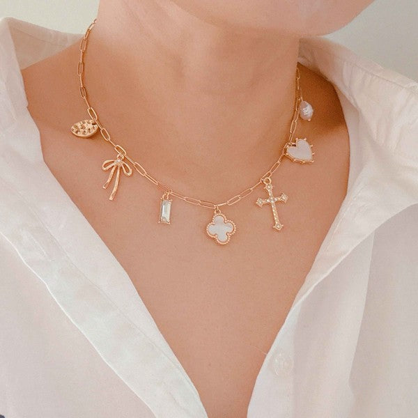 Cross Clover Multi Charm Necklace