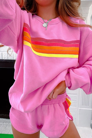 Take a Trip Bonbon Striped Accent Pullover and Shorts Two Piece Casual Set