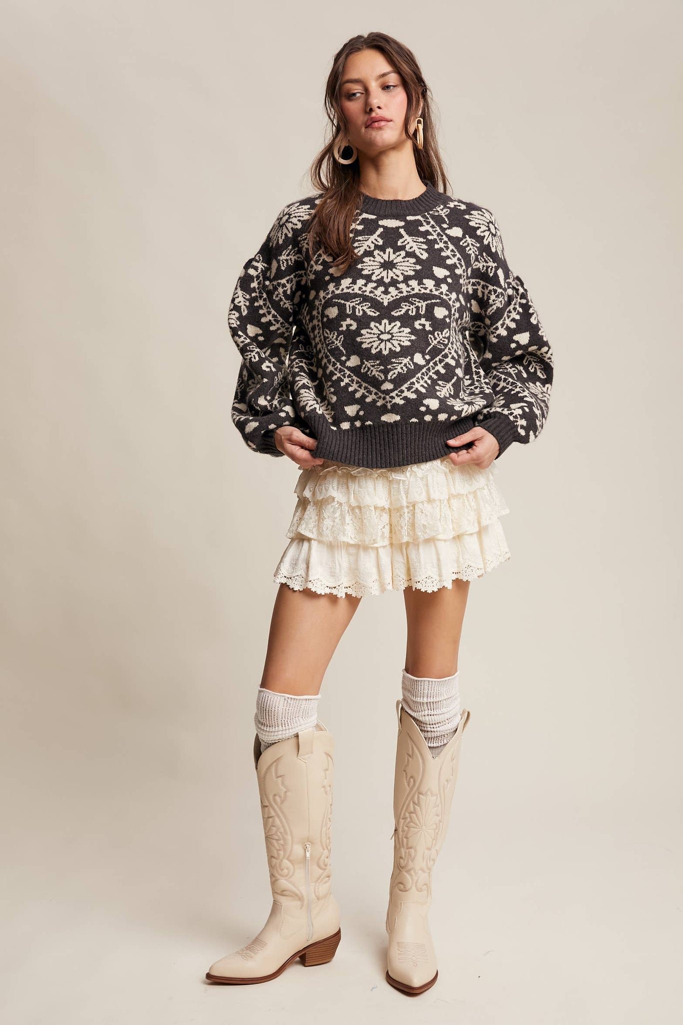 Cross My Heart Jacquard Knit Sweater