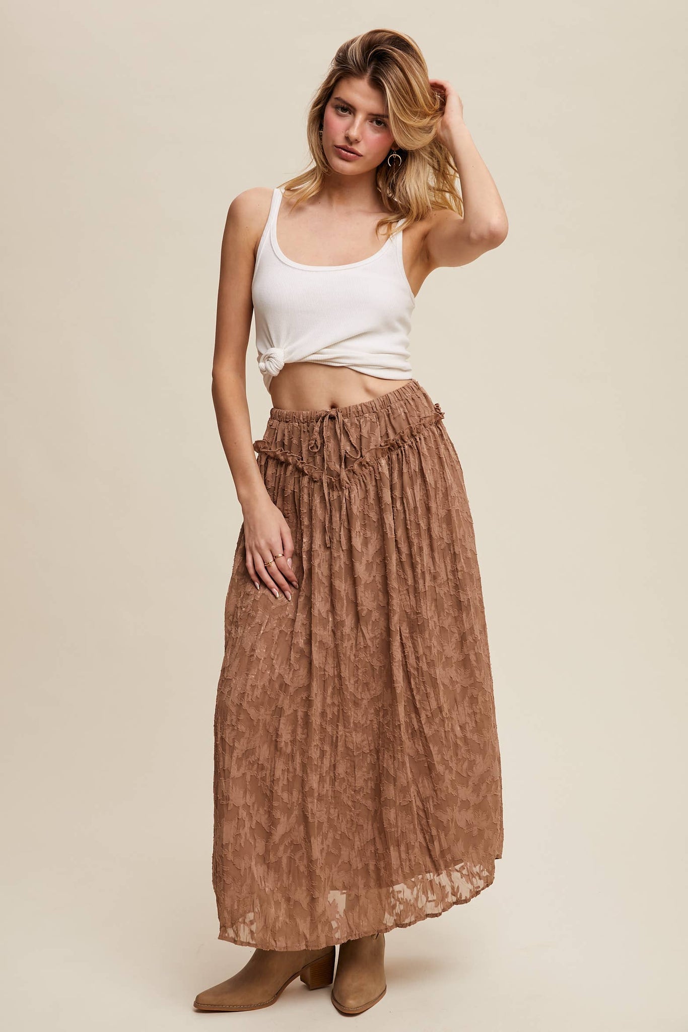 Queen of the West Floral Textured Maxi Skirt