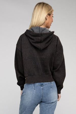 Let's Bounce Acid Wash Fleece Cropped Zip-Up Hoodie