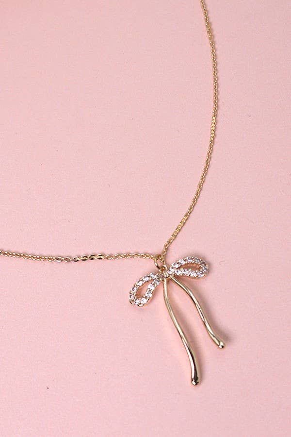 RHINESTONE BOW PENDANT NECKLACE