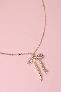 RHINESTONE BOW PENDANT NECKLACE