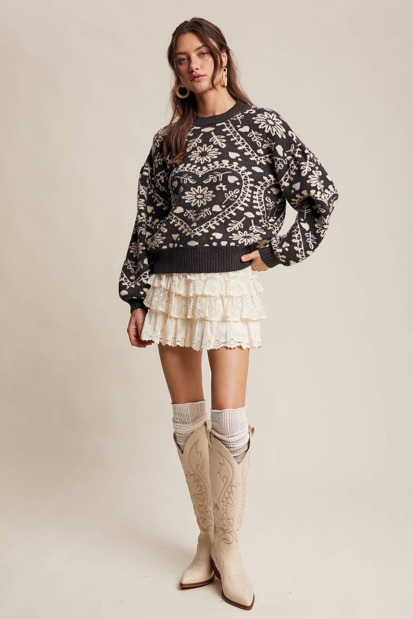 Cross My Heart Jacquard Knit Sweater