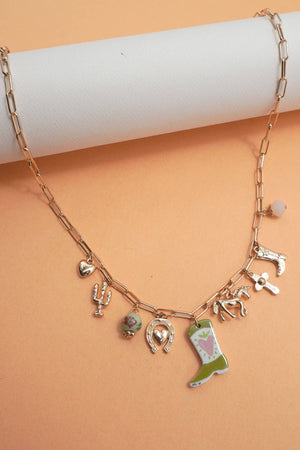 CHARM NECKLACE-WESTERN BOOT HORSE CROSS CHARM