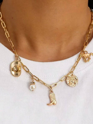 Western Boot Star Hat Horseshoe Charm Necklace