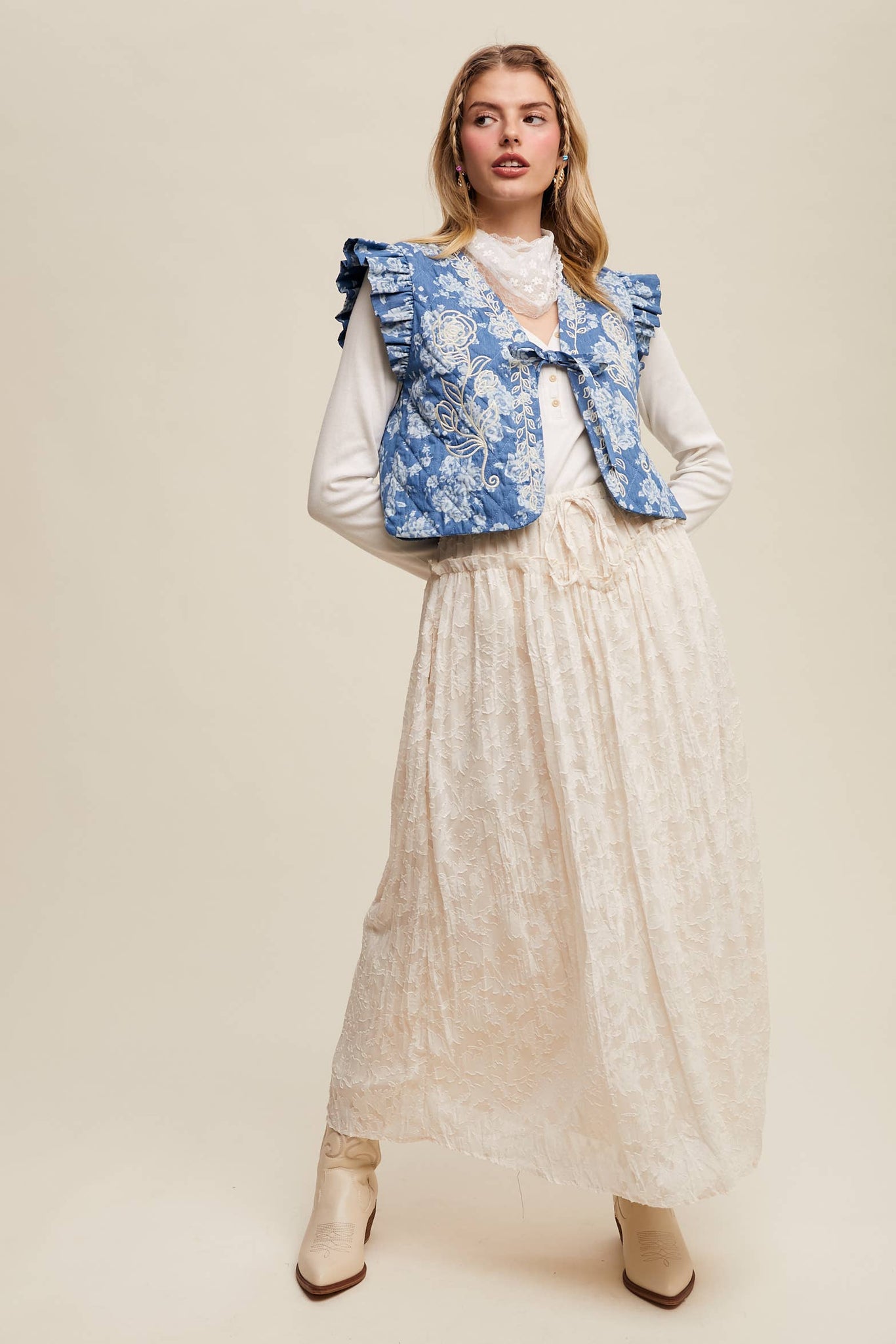 Queen of the West Floral Textured Maxi Skirt