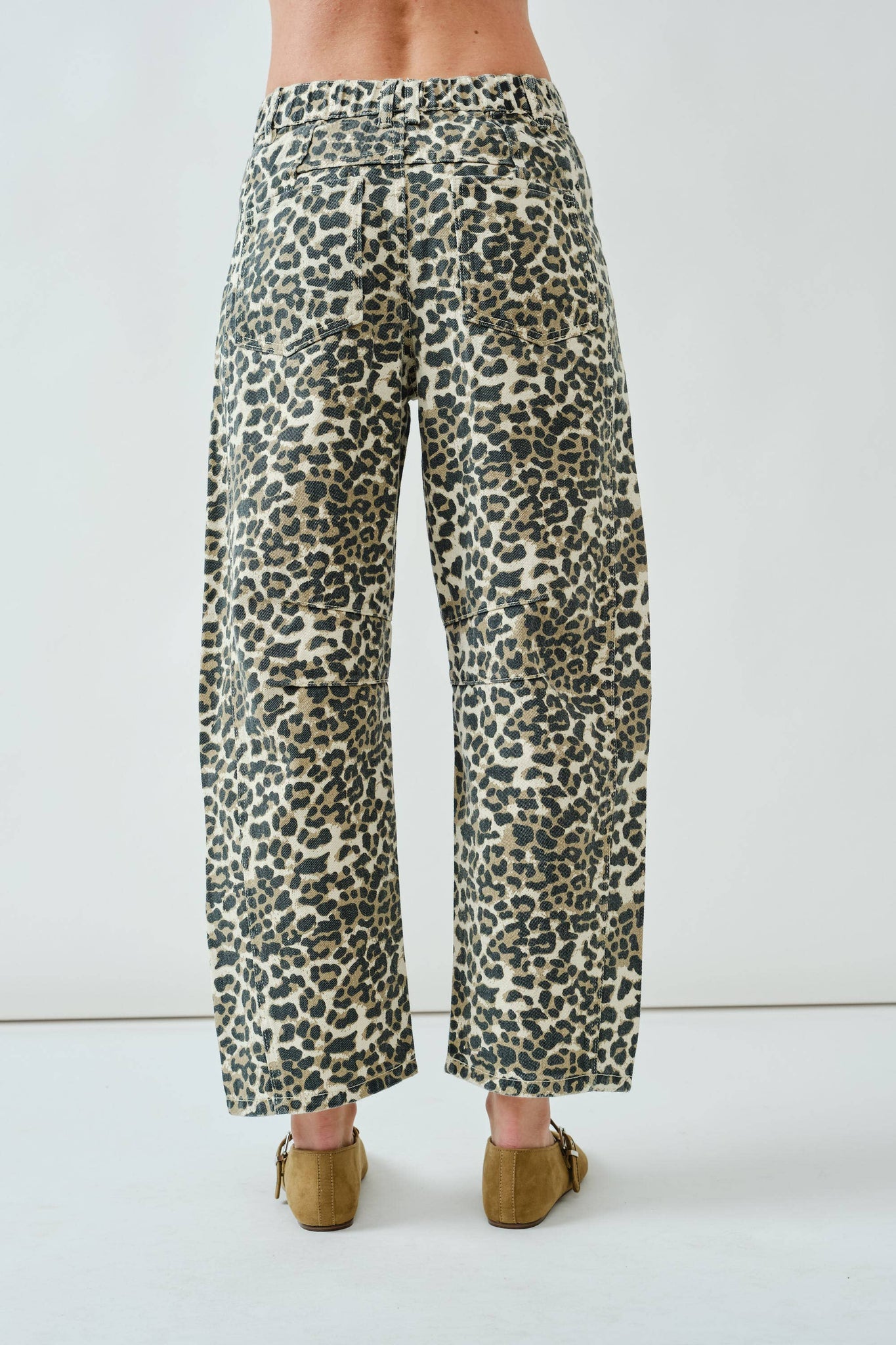 Girls Just Wanna Have Fun Leopard Barrel Jeans