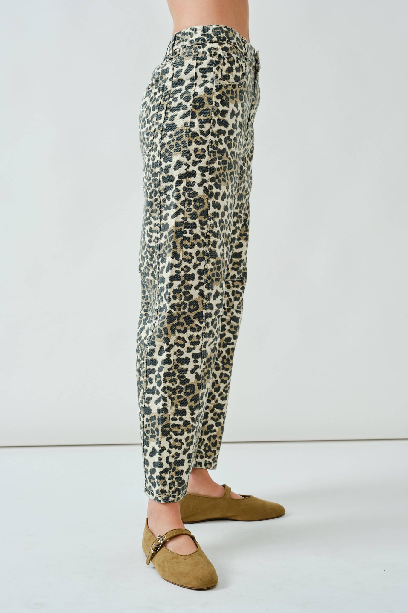 Girls Just Wanna Have Fun Leopard Barrel Jeans