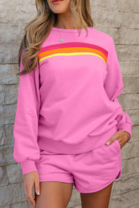 Take a Trip Bonbon Striped Accent Pullover and Shorts Two Piece Casual Set