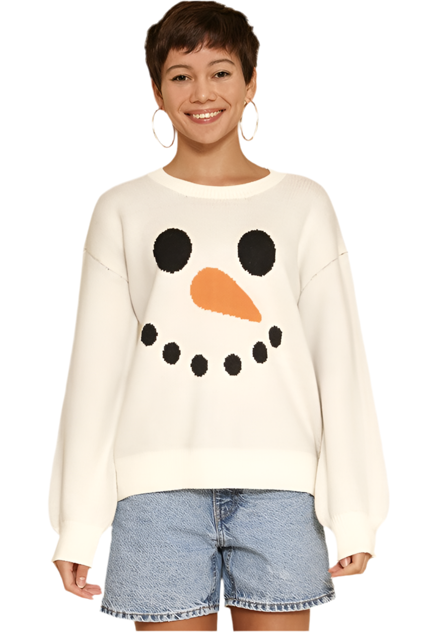 Snowman face knit holiday sweater