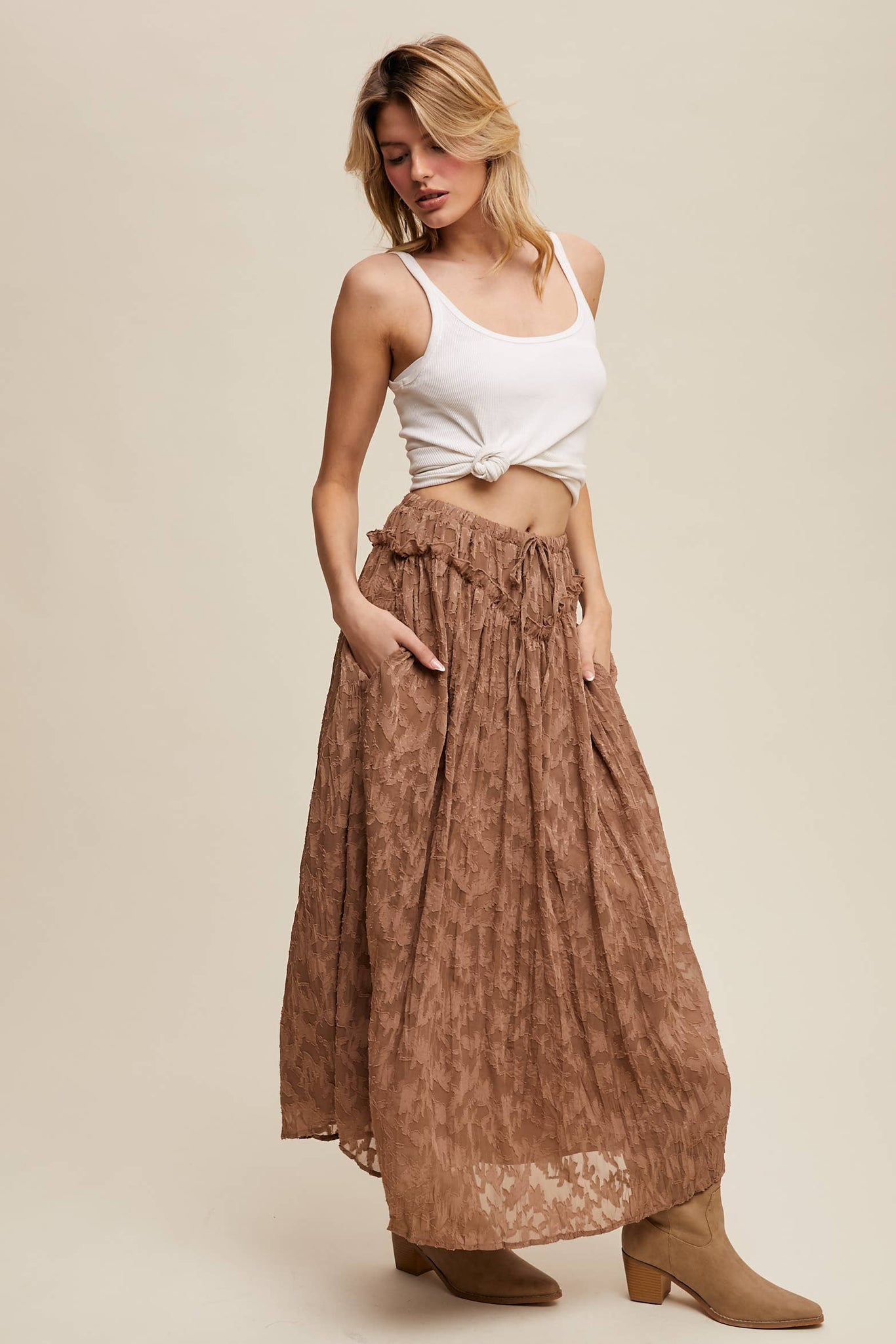 Queen of the West Floral Textured Maxi Skirt