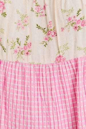 Summer is Calling Pink Floral Lace Gingham Dress