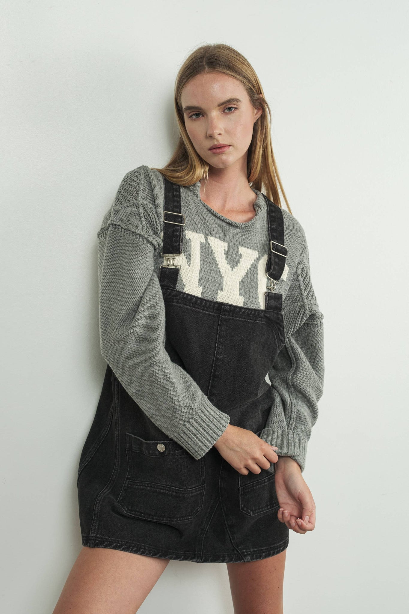 Just Snappy Denim Overall Dress