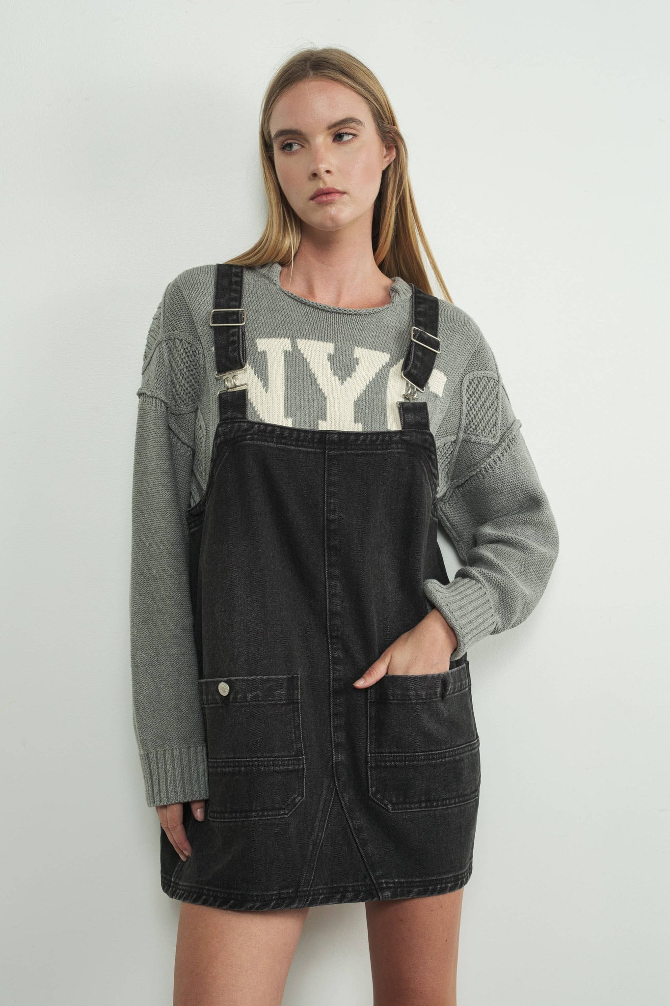 Just Snappy Denim Overall Dress