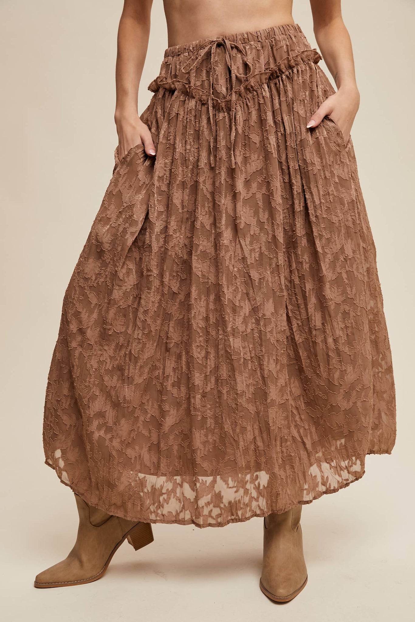 Queen of the West Floral Textured Maxi Skirt