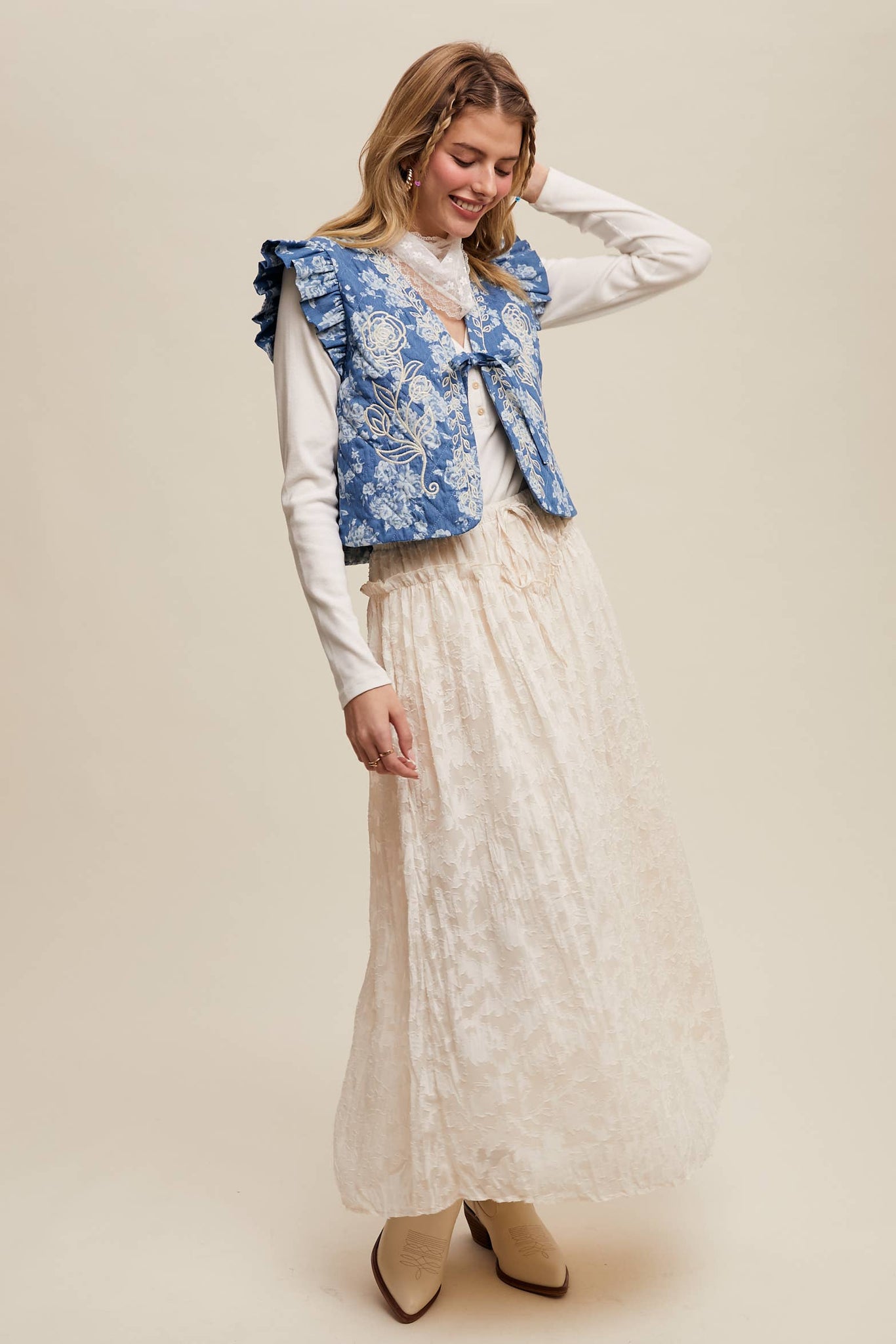 Queen of the West Floral Textured Maxi Skirt