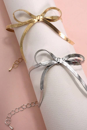 HERRINGBONE SNAKE CHAIN BOW BRACELET