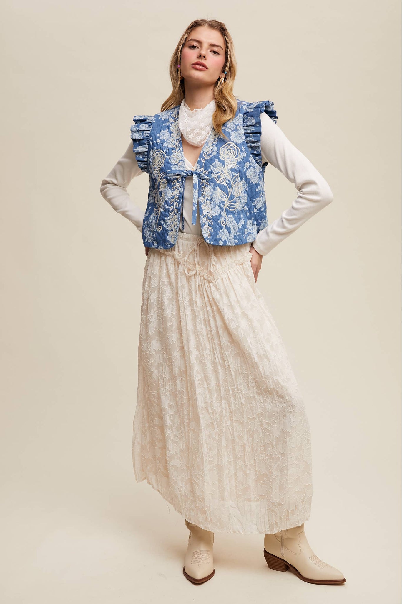 Queen of the West Floral Textured Maxi Skirt