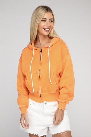 Let's Bounce Acid Wash Fleece Cropped Zip-Up Hoodie