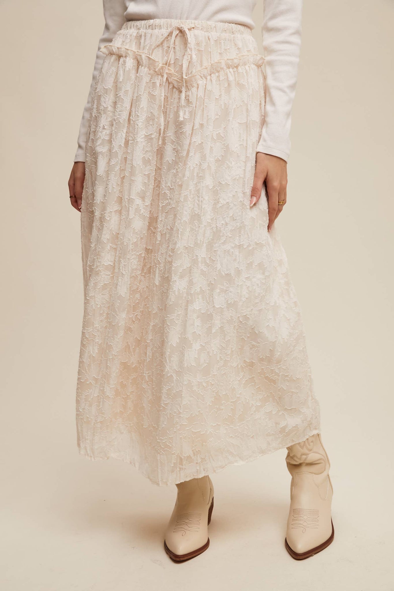 Queen of the West Floral Textured Maxi Skirt