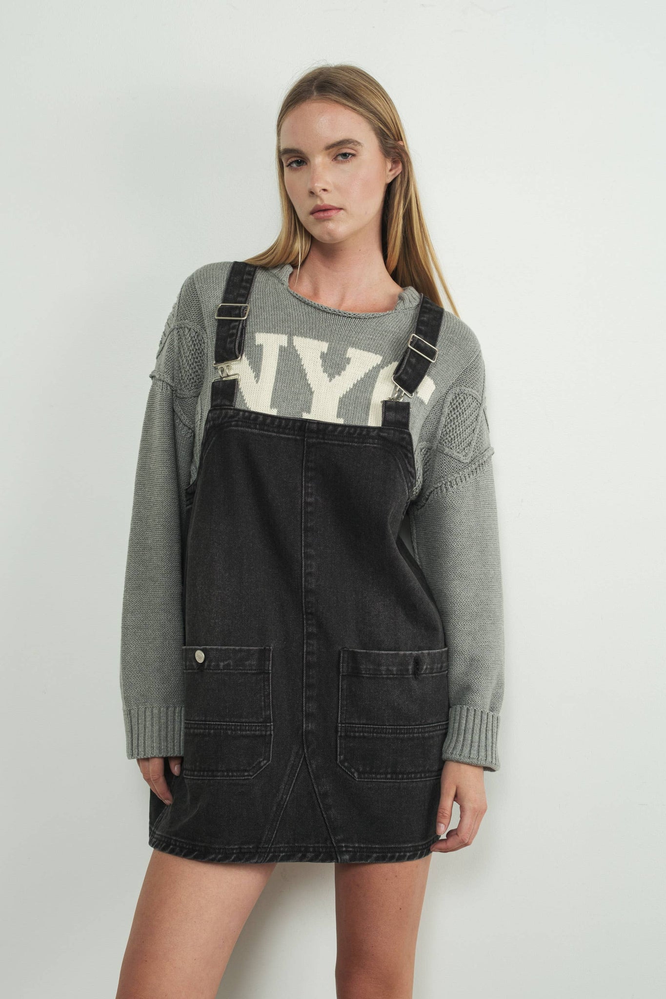 Just Snappy Denim Overall Dress