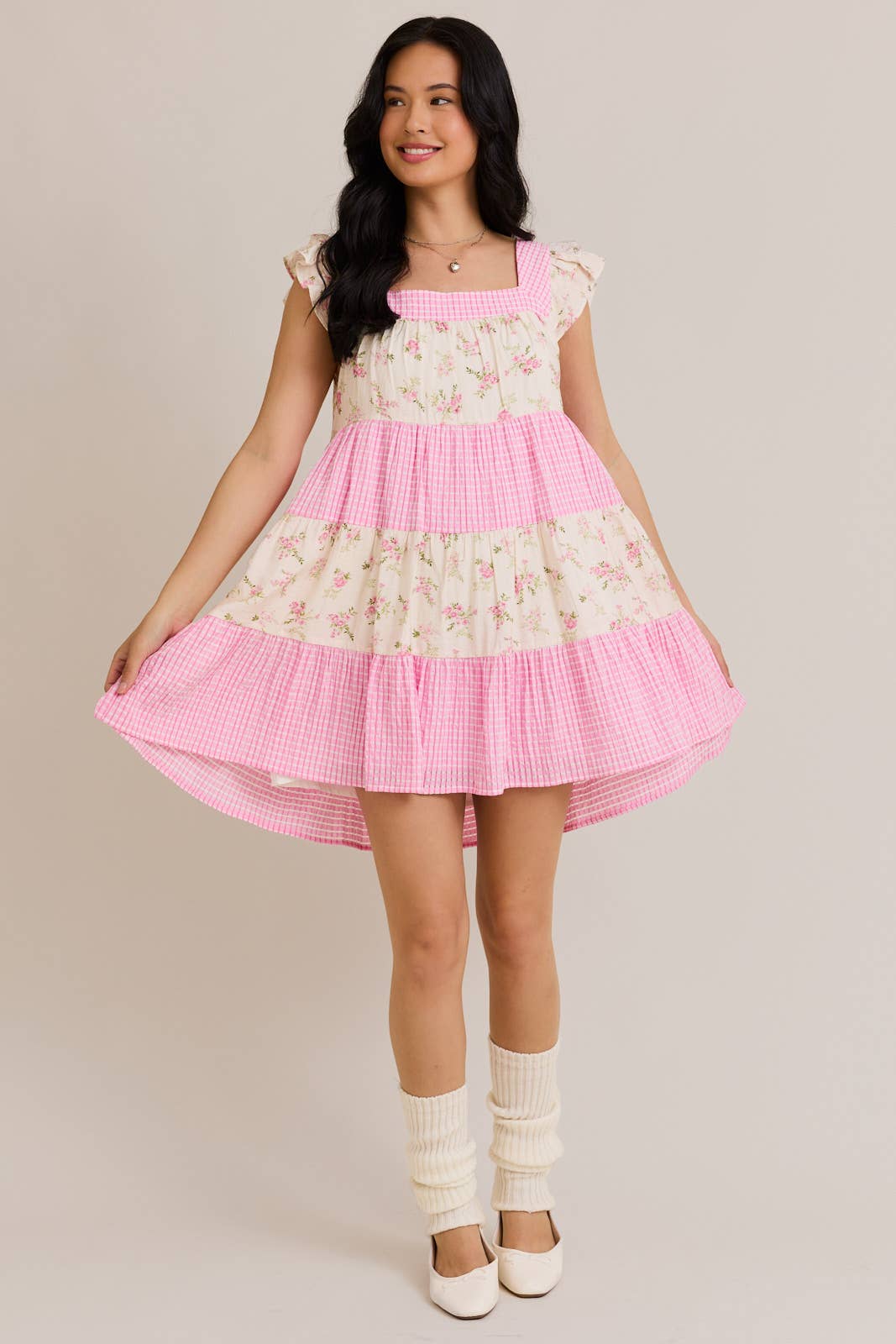 Summer is Calling Pink Floral Lace Gingham Dress