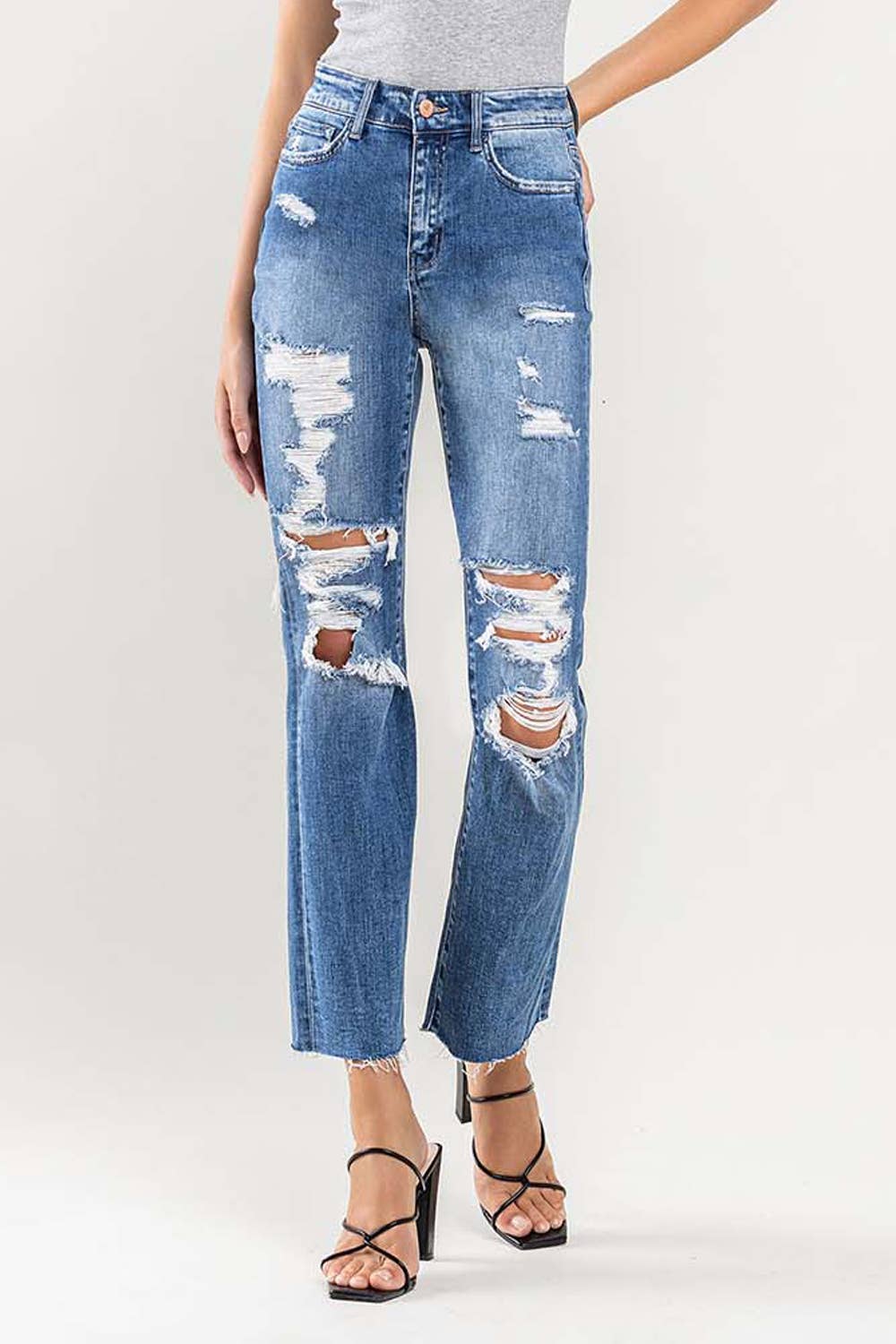 Distressed High Rise Denim