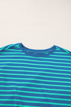 Blue Stripe Colorblock Patchwork Baggy T Shirt