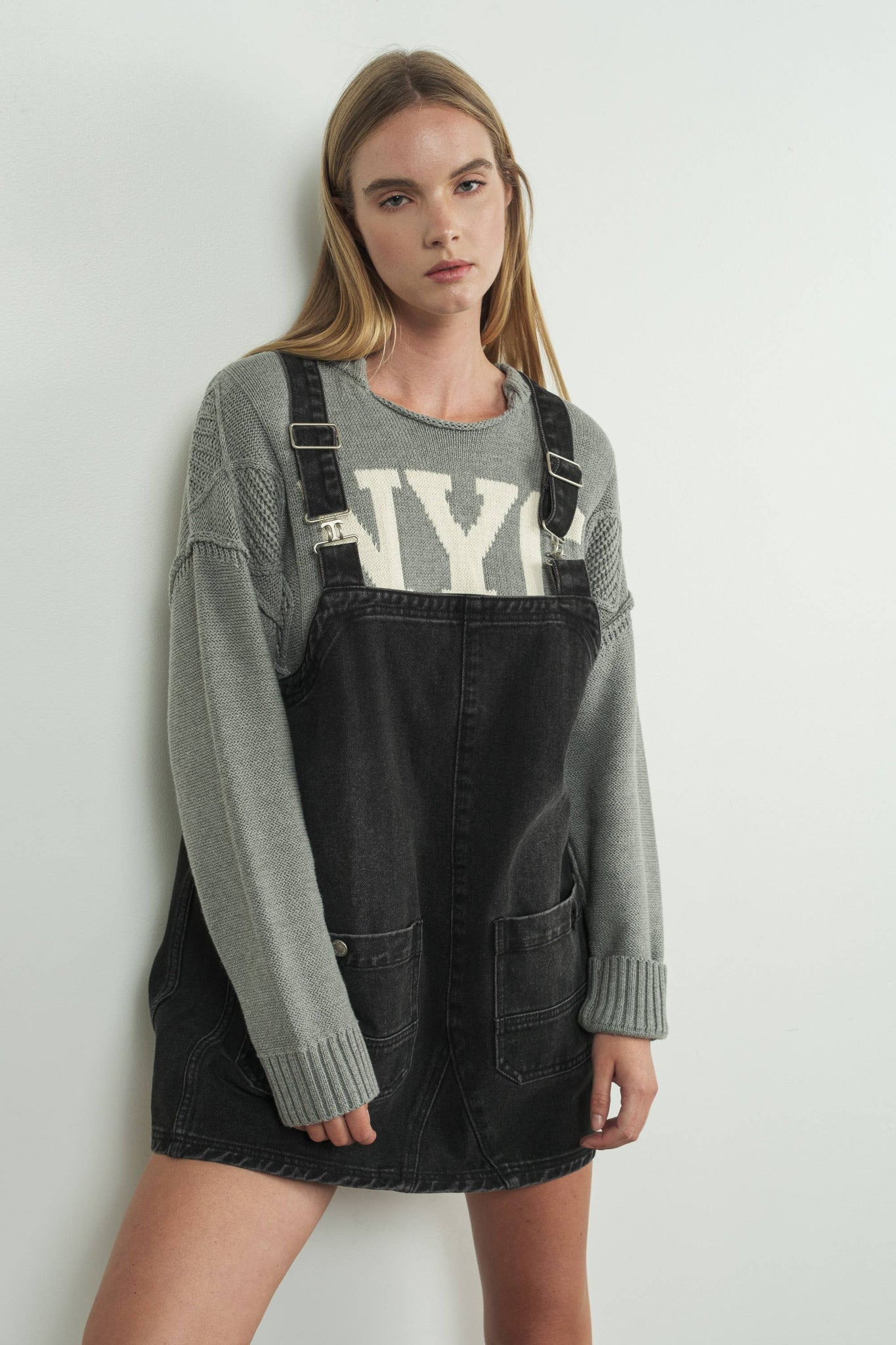 Just Snappy Denim Overall Dress