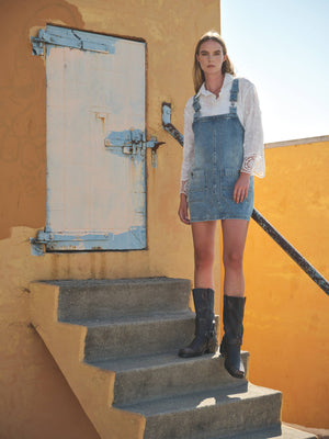 Just Snappy Denim Overall Dress