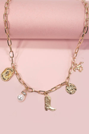 Western Boot Star Hat Horseshoe Charm Necklace