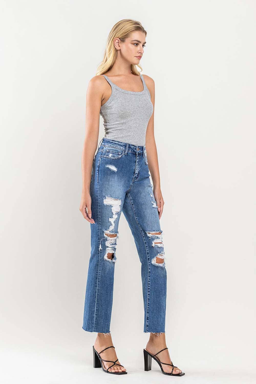 Distressed High Rise Denim