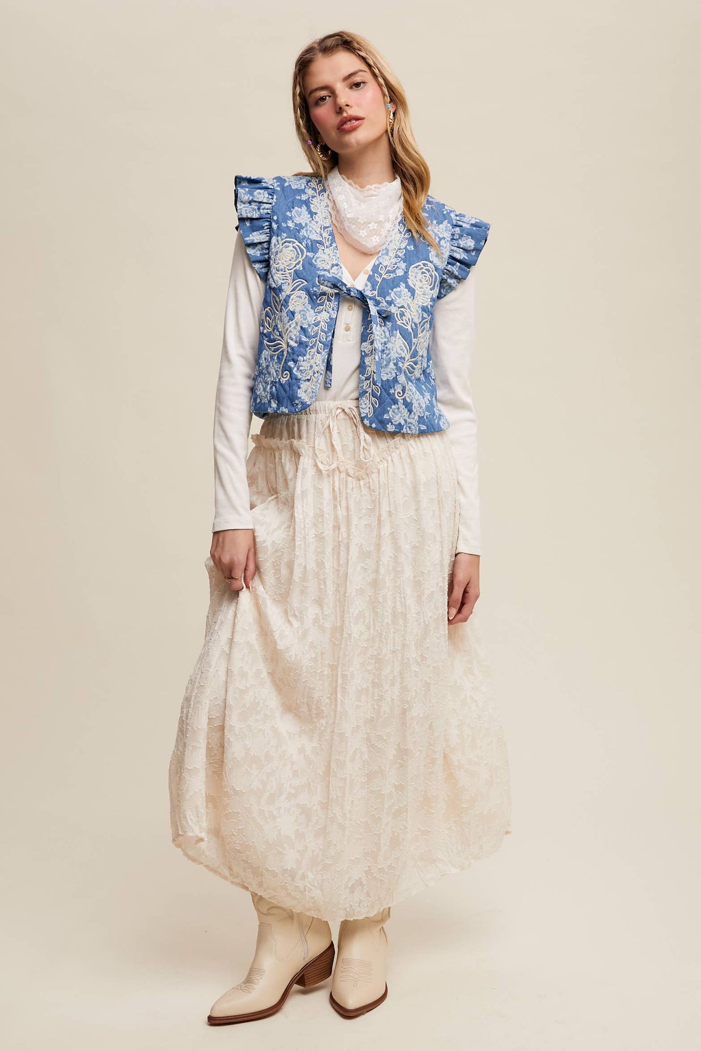 Queen of the West Floral Textured Maxi Skirt