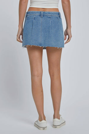 Denim Low Waisted Pleated Mini Skirt