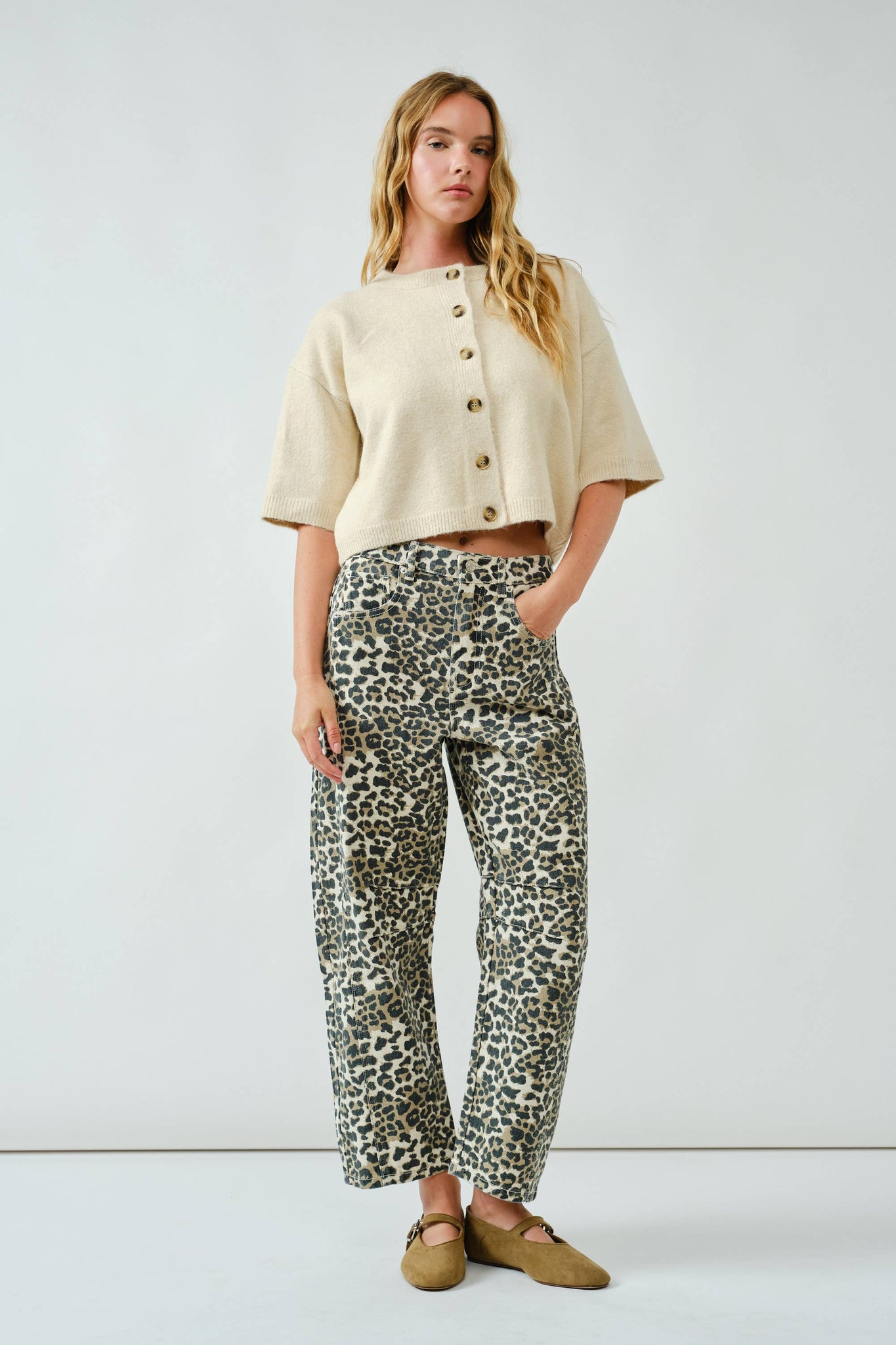 Girls Just Wanna Have Fun Leopard Barrel Jeans