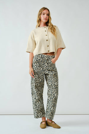 Girls Just Wanna Have Fun Leopard Barrel Jeans