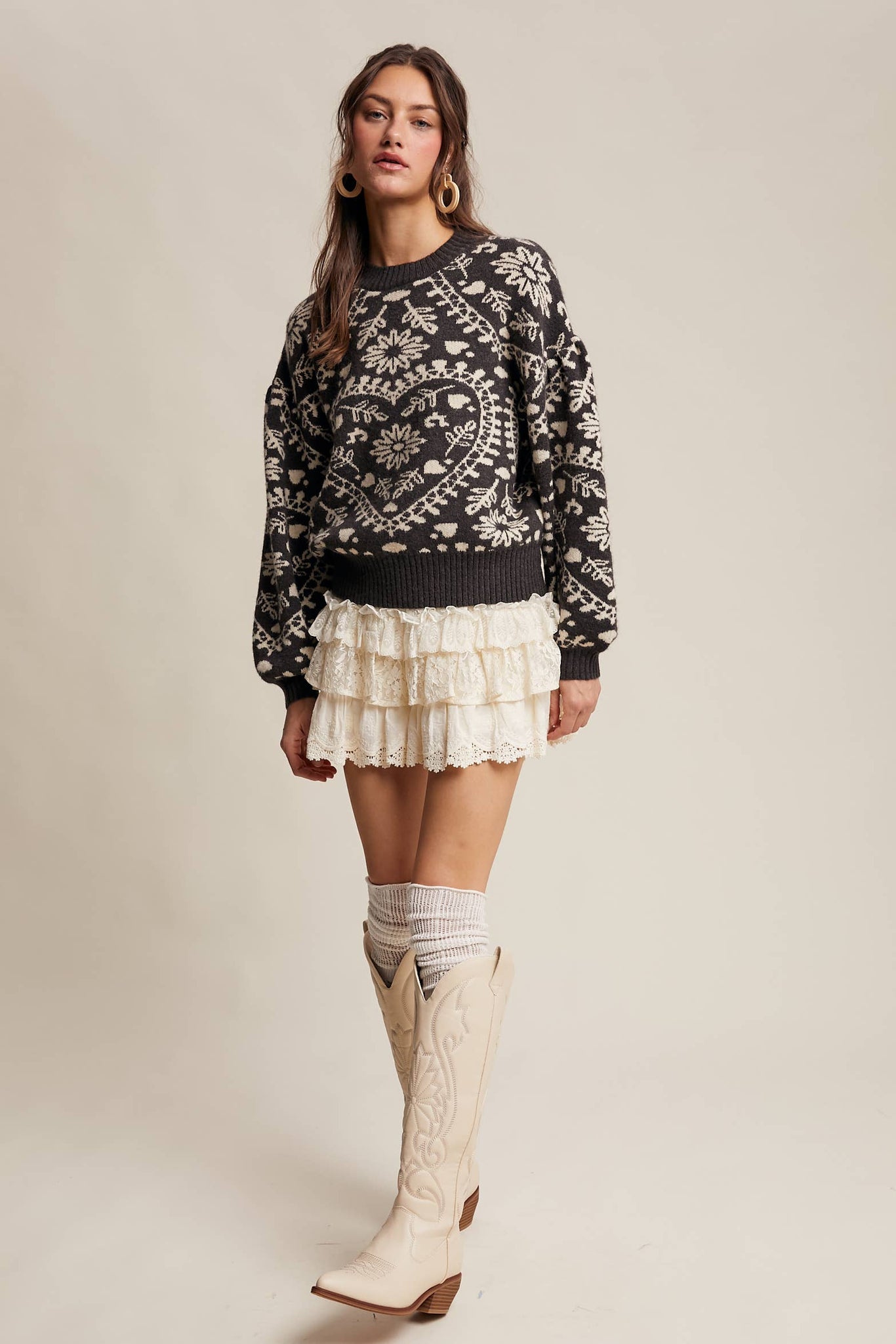 Cross My Heart Jacquard Knit Sweater